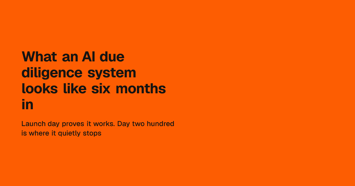 What happens on day two hundred of an AI due diligence review system
